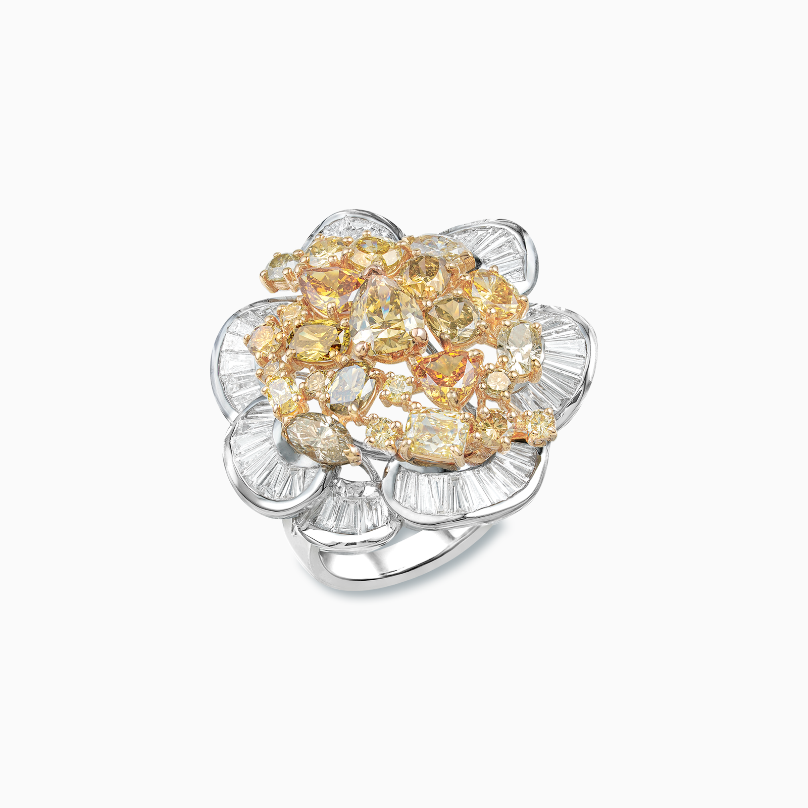 18K White & Yellow & Rose Gold Diamond Ring